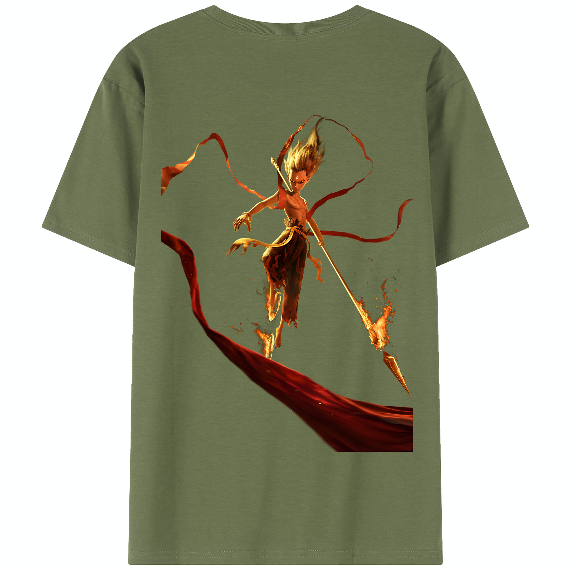 （画像用） Ne Zha 2 ナタ 魔童の大暴れ 綿100％半袖Tシャツ（背面プリント）